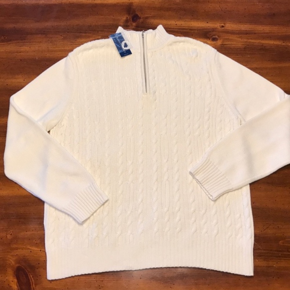 Karen Scott White Quarter Zip Knit Sweater